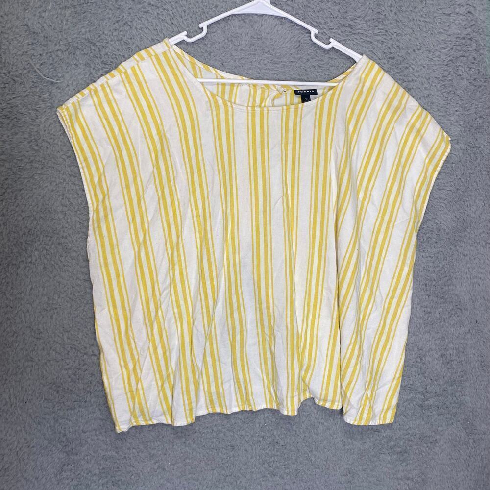 Torrid womens 2X short sleeve yellow striped linen blend open back vacation